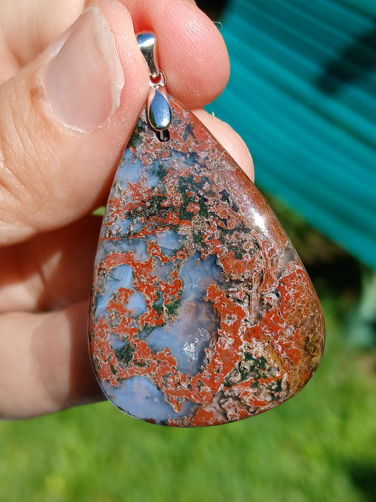 Pendentif Agate mousse rouge n°3