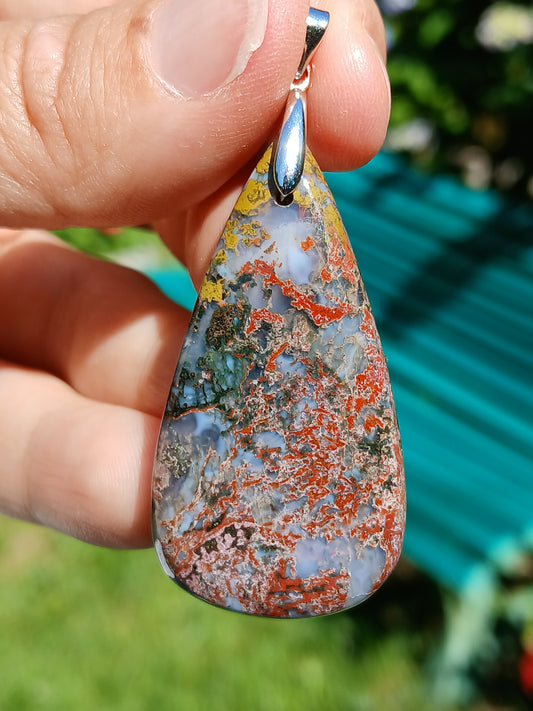 Pendentif Agate mousse rouge n°7