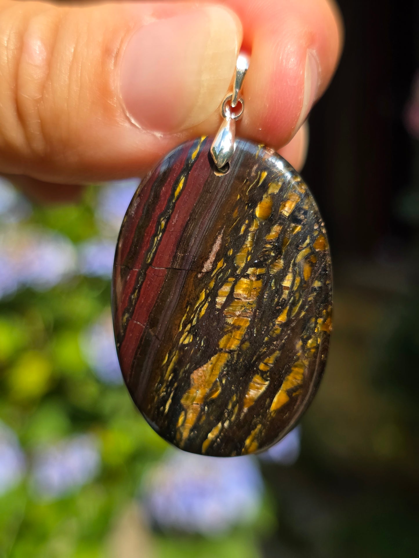 Pendentif Œil de fer (hématite, Jaspe rouge, Œil de tigre) n°1