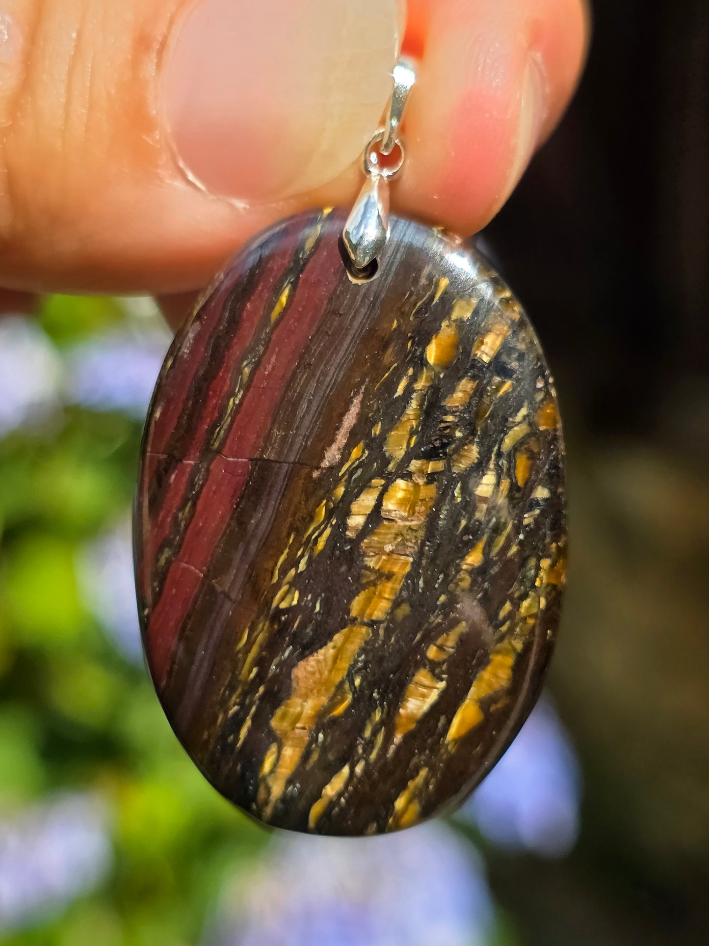 Pendentif Œil de fer (hématite, Jaspe rouge, Œil de tigre) n°1