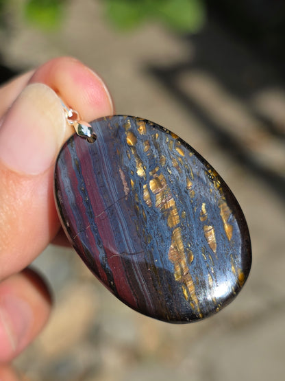 Pendentif Œil de fer (hématite, Jaspe rouge, Œil de tigre) n°1