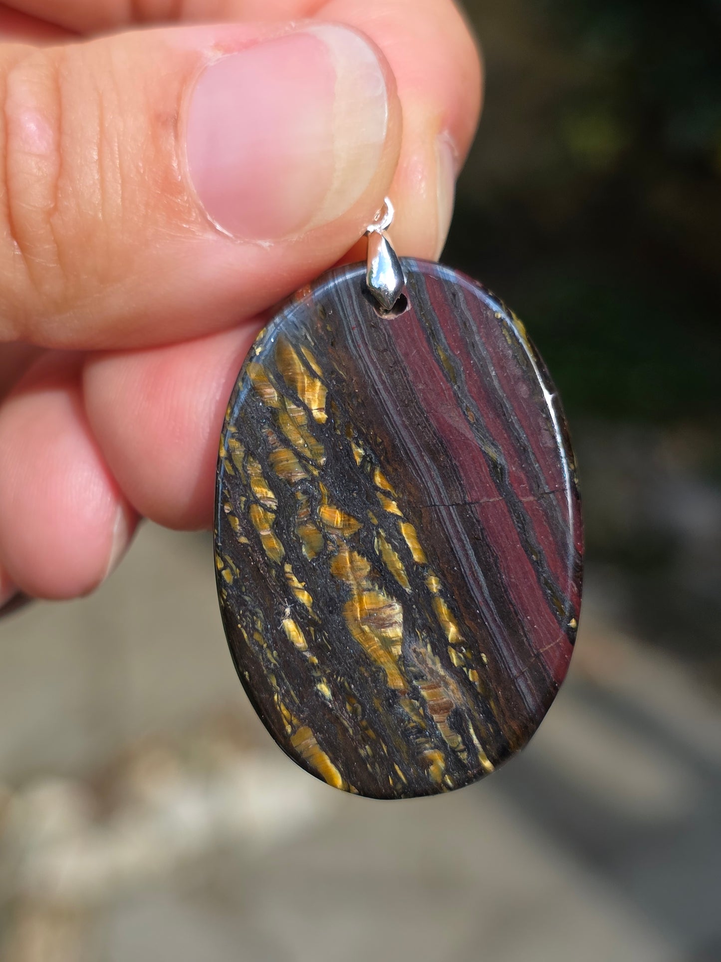 Pendentif Œil de fer (hématite, Jaspe rouge, Œil de tigre) n°1