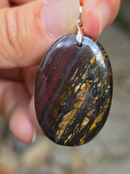Pendentif Œil de fer (hématite, Jaspe rouge, Œil de tigre) n°1