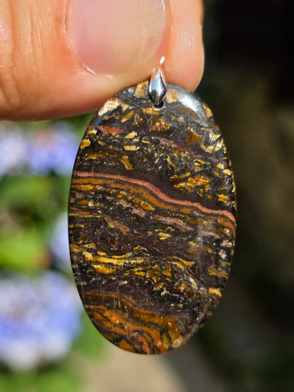 Pendentif Œil de fer (hématite, Jaspe rouge, Œil de tigre) n°2