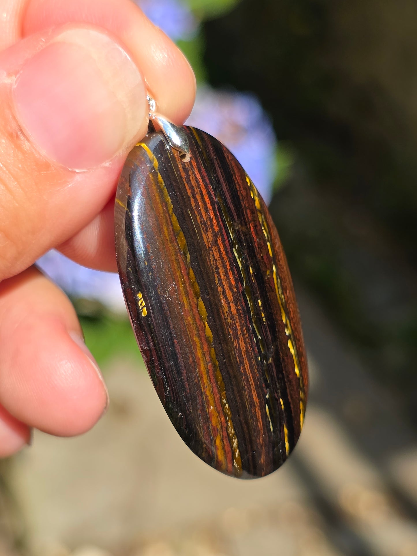 Pendentif Œil de fer (hématite, Jaspe rouge, Œil de tigre) n°3