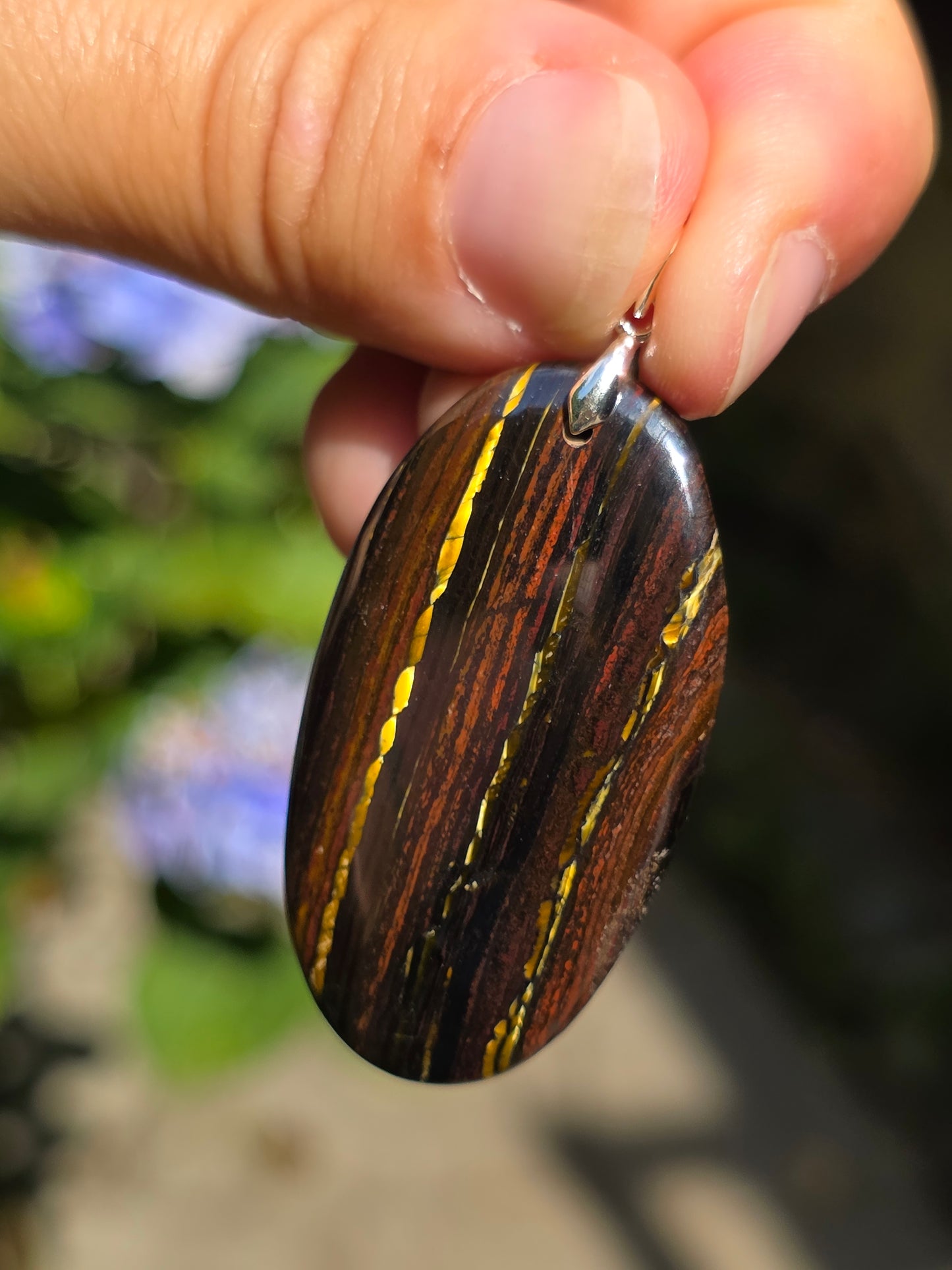 Pendentif Œil de fer (hématite, Jaspe rouge, Œil de tigre) n°3