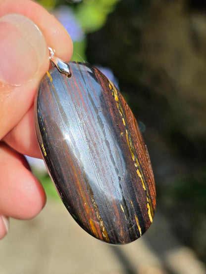 Pendentif Œil de fer (hématite, Jaspe rouge, Œil de tigre) n°3