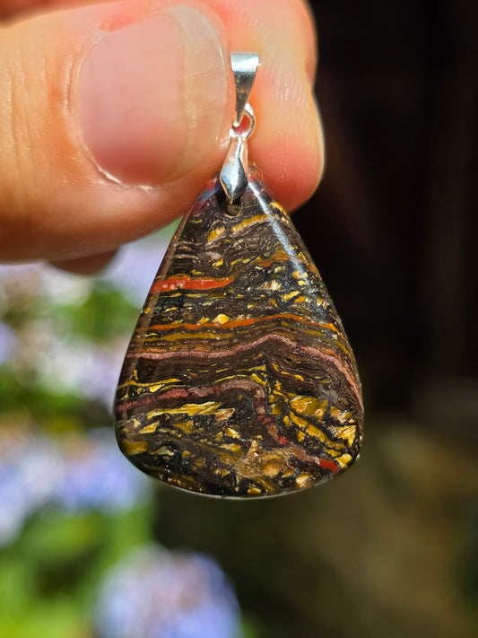 Pendentif Œil de fer (hématite, Jaspe rouge, Œil de tigre) n°8