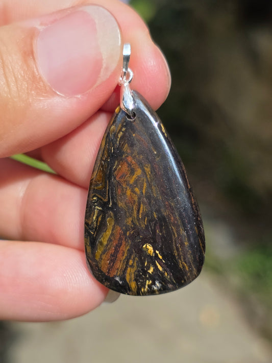 Pendentif Œil de fer (hématite, Jaspe rouge, Œil de tigre) n°9