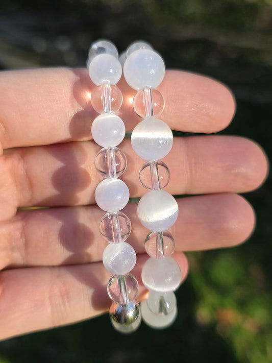 Bracelet Sélénite et Quartz (à choisir)