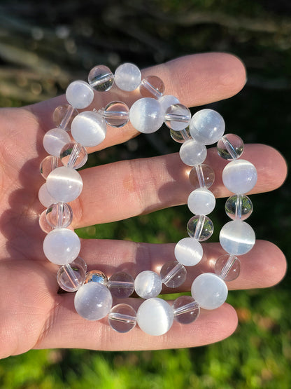 Bracelet Sélénite et Quartz (à choisir)