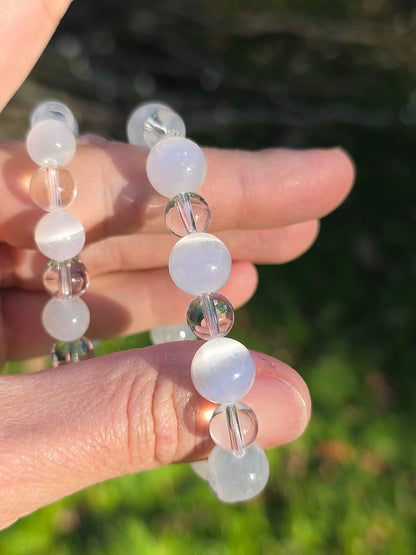 Bracelet Sélénite et Quartz (à choisir)