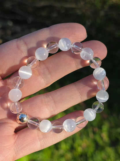 Bracelet Sélénite et Quartz (à choisir)