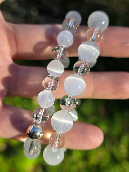Bracelet Sélénite et Quartz (à choisir)