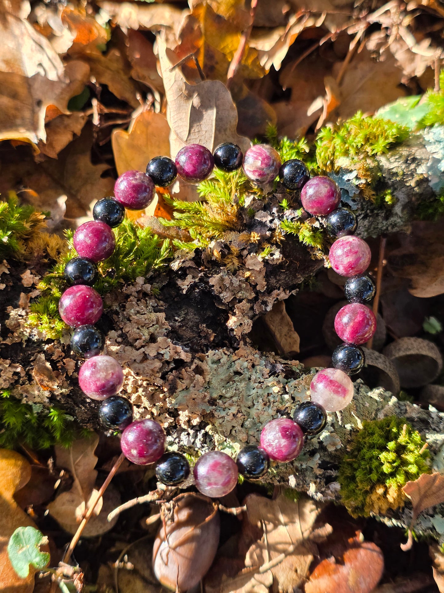 Bracelet Tourmaline noire et Tourmaline rose