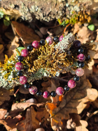 Bracelet Tourmaline noire et Tourmaline rose