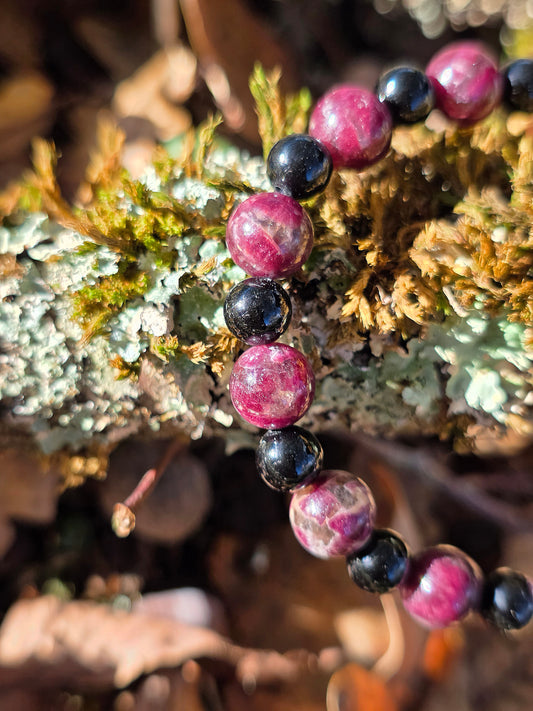 Bracelet Tourmaline noire et Tourmaline rose