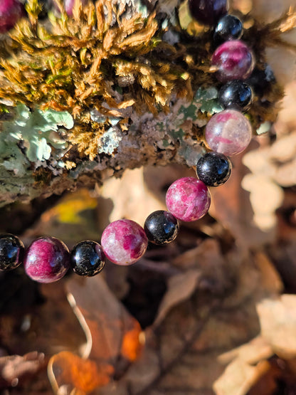 Bracelet Tourmaline noire et Tourmaline rose