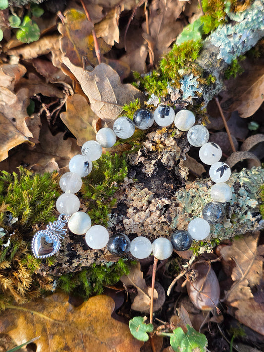Bracelet Quartz Tourmaline et coeur
