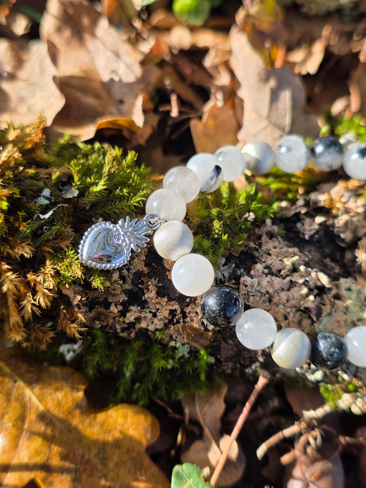 Bracelet Quartz Tourmaline et coeur