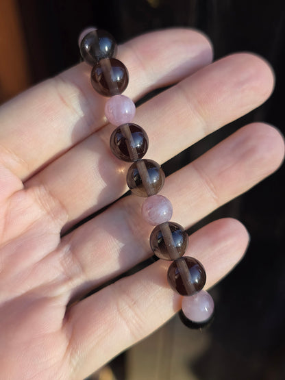 Bracelet Obsidienne Larmes d'Apache et Quartz rose