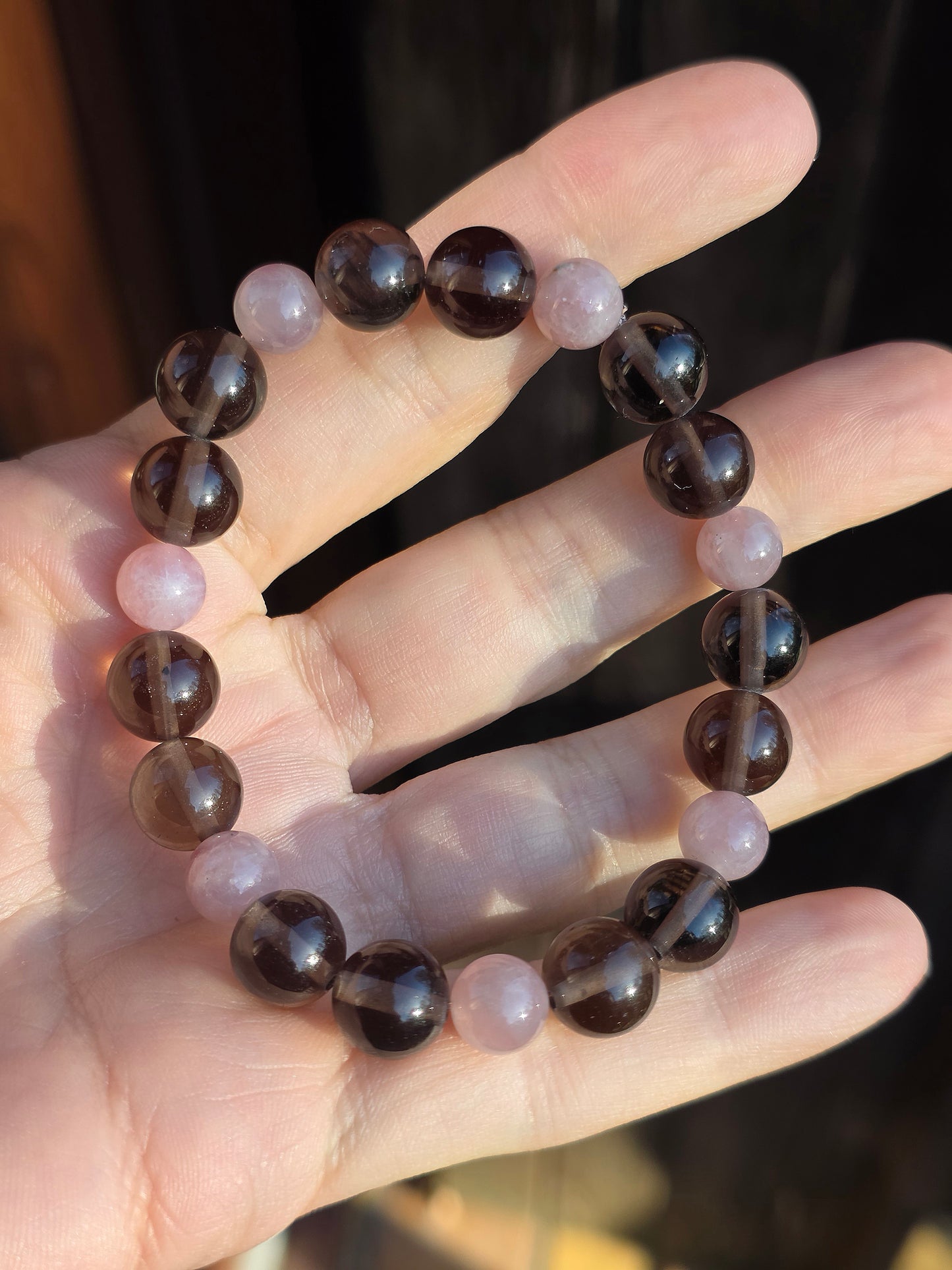 Bracelet Obsidienne Larmes d'Apache et Quartz rose