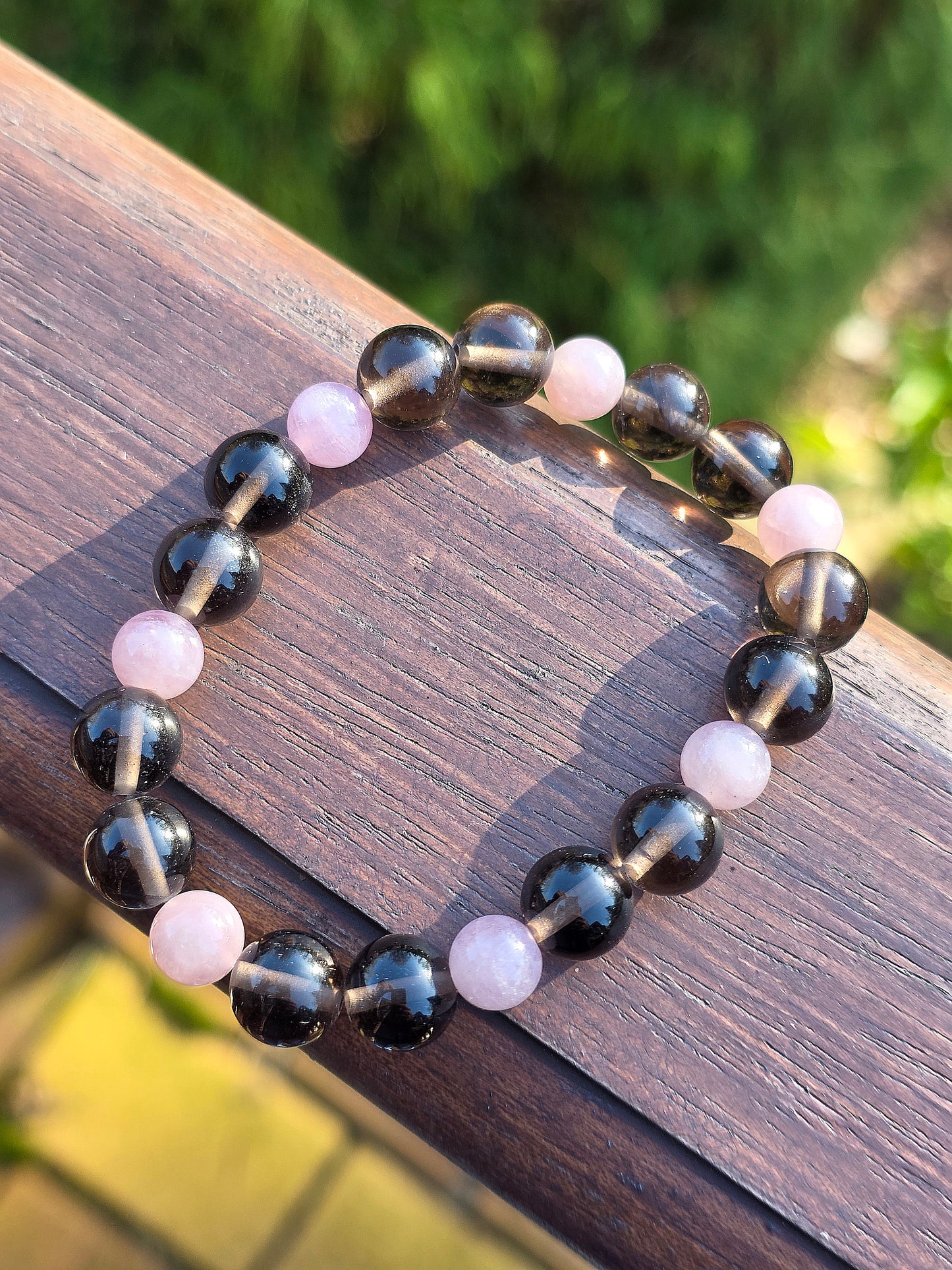 Bracelet Obsidienne Larmes d'Apache et Quartz rose