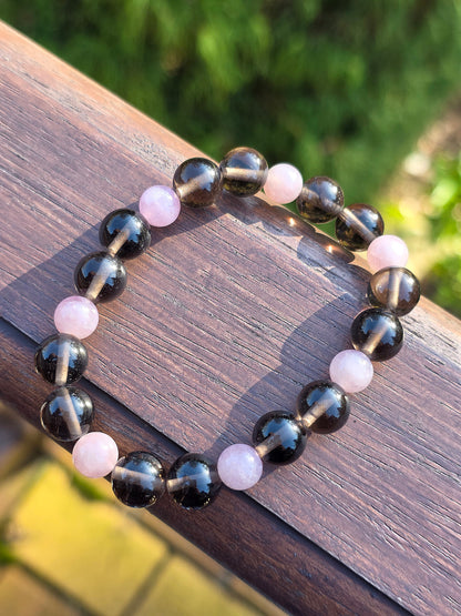 Bracelet Obsidienne Larmes d'Apache et Quartz rose