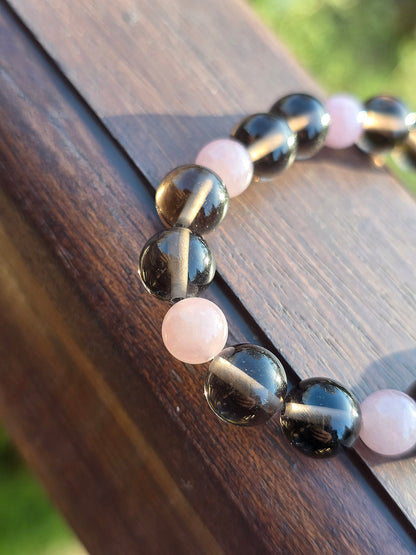 Bracelet Obsidienne Larmes d'Apache et Quartz rose