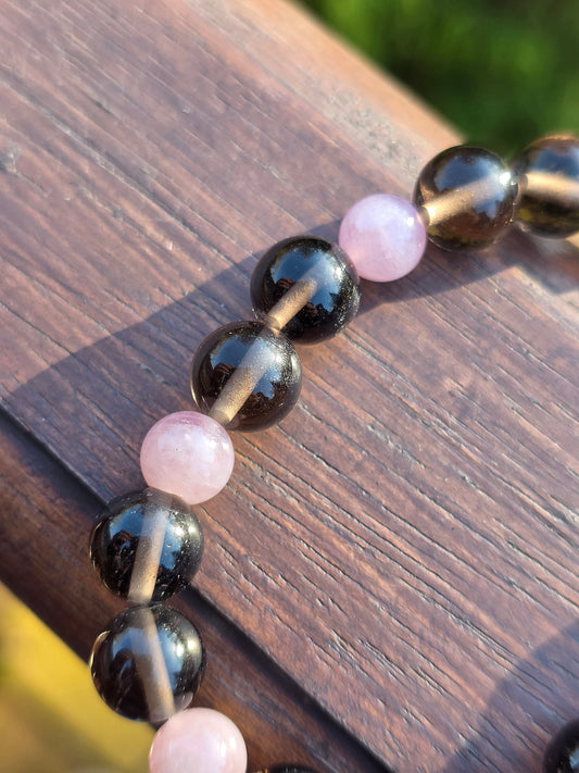 Bracelet Obsidienne Larmes d'Apache et Quartz rose