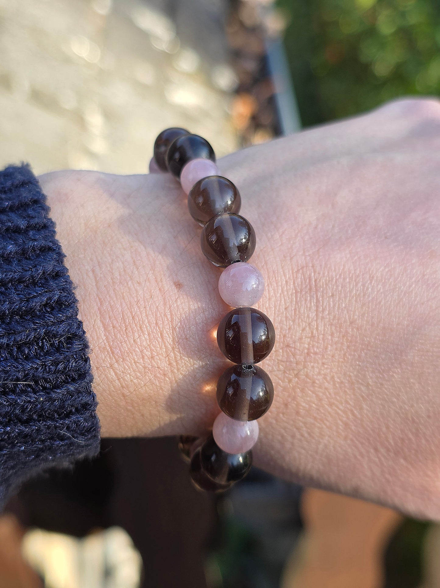 Bracelet Obsidienne Larmes d'Apache et Quartz rose