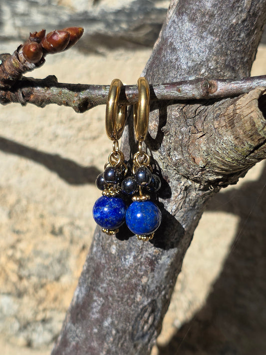 boucles d'oreilles en Lapis Lazuli, Hématite et acier inoxydable