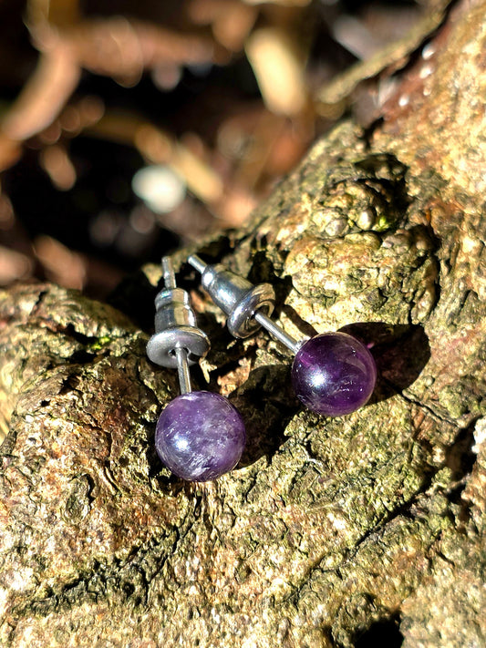 boucles d'oreilles en Améthyste et acier inoxydable