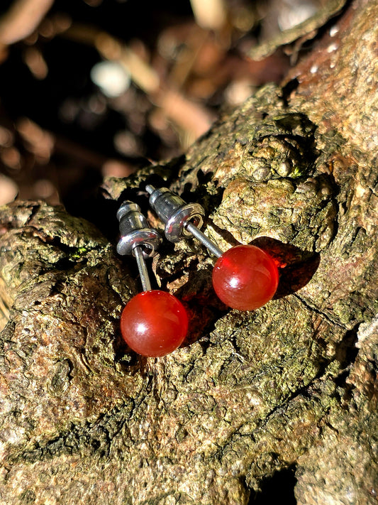 boucles d'oreilles en Cornaline et acier inoxydable