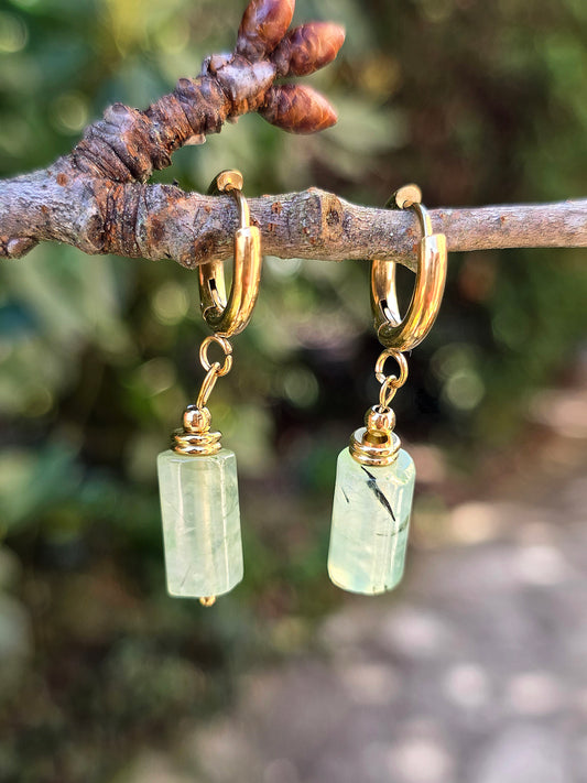 boucles d'oreilles en Prehnite et acier inoxydable
