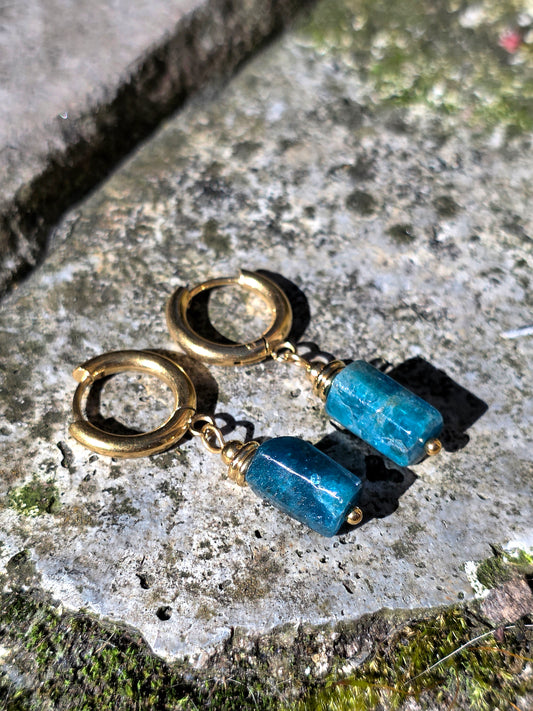 boucles d'oreilles en Apatite bleue et acier inoxydable
