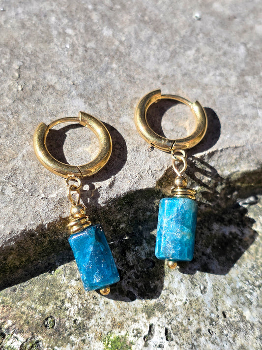 boucles d'oreilles en Apatite bleue et acier inoxydable