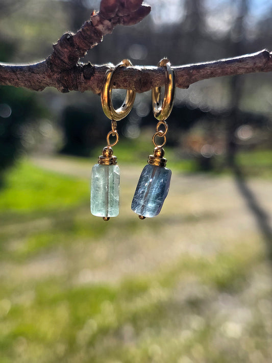 boucles d'oreilles en Fluorite et acier inoxydable