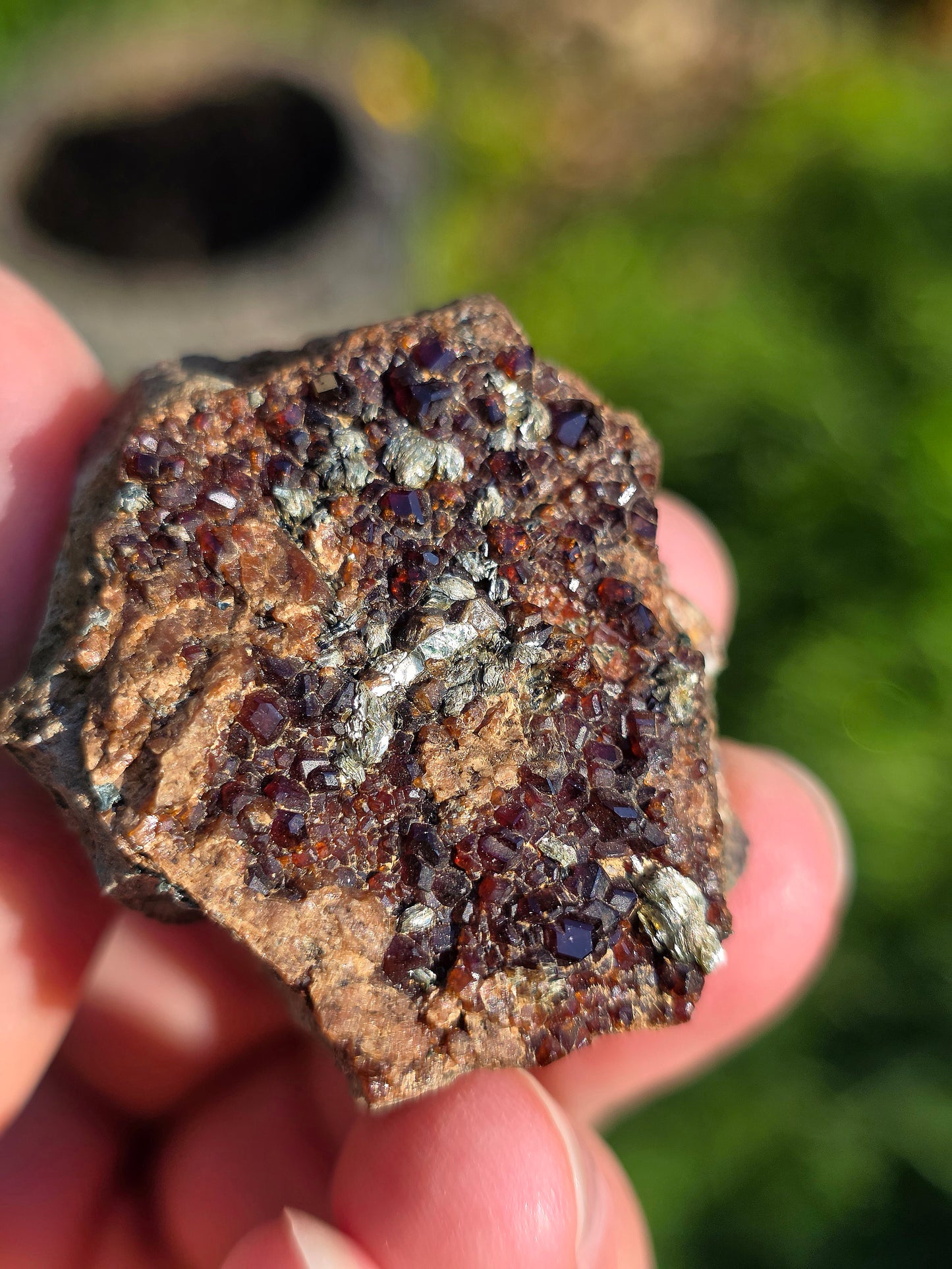 Grenat Hessonite en provenance d'Italie avec inclusions Pyrite et Clinochlore.