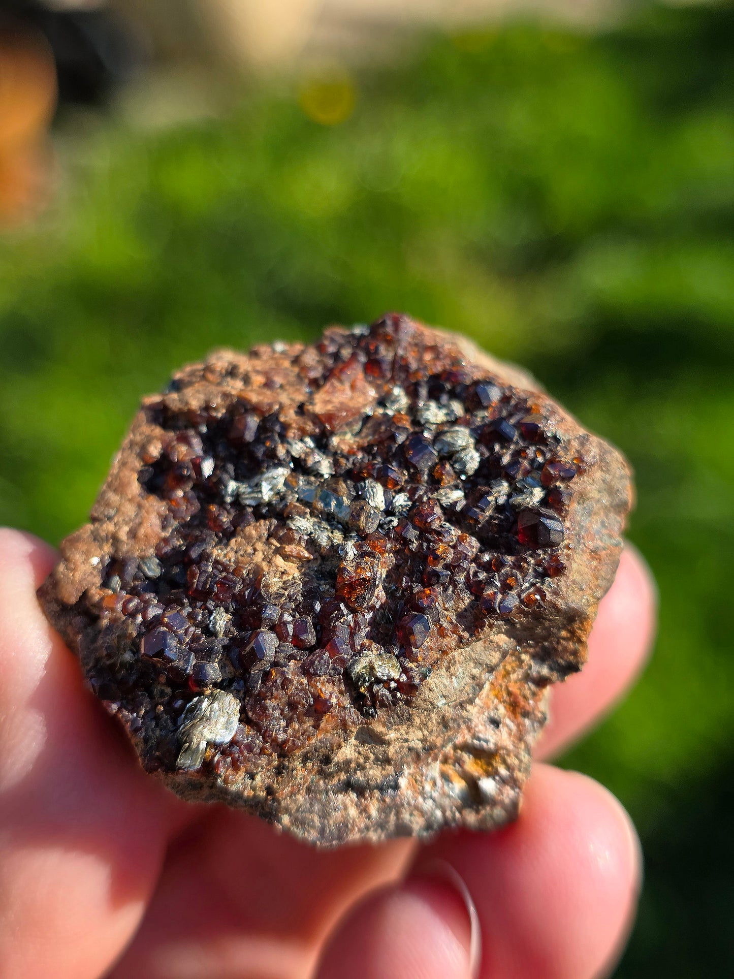 Grenat Hessonite avec inclusions de Pyrite et de Clinochlore.