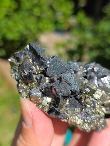 Tétraédrite sur Pyrite brute du Pérou