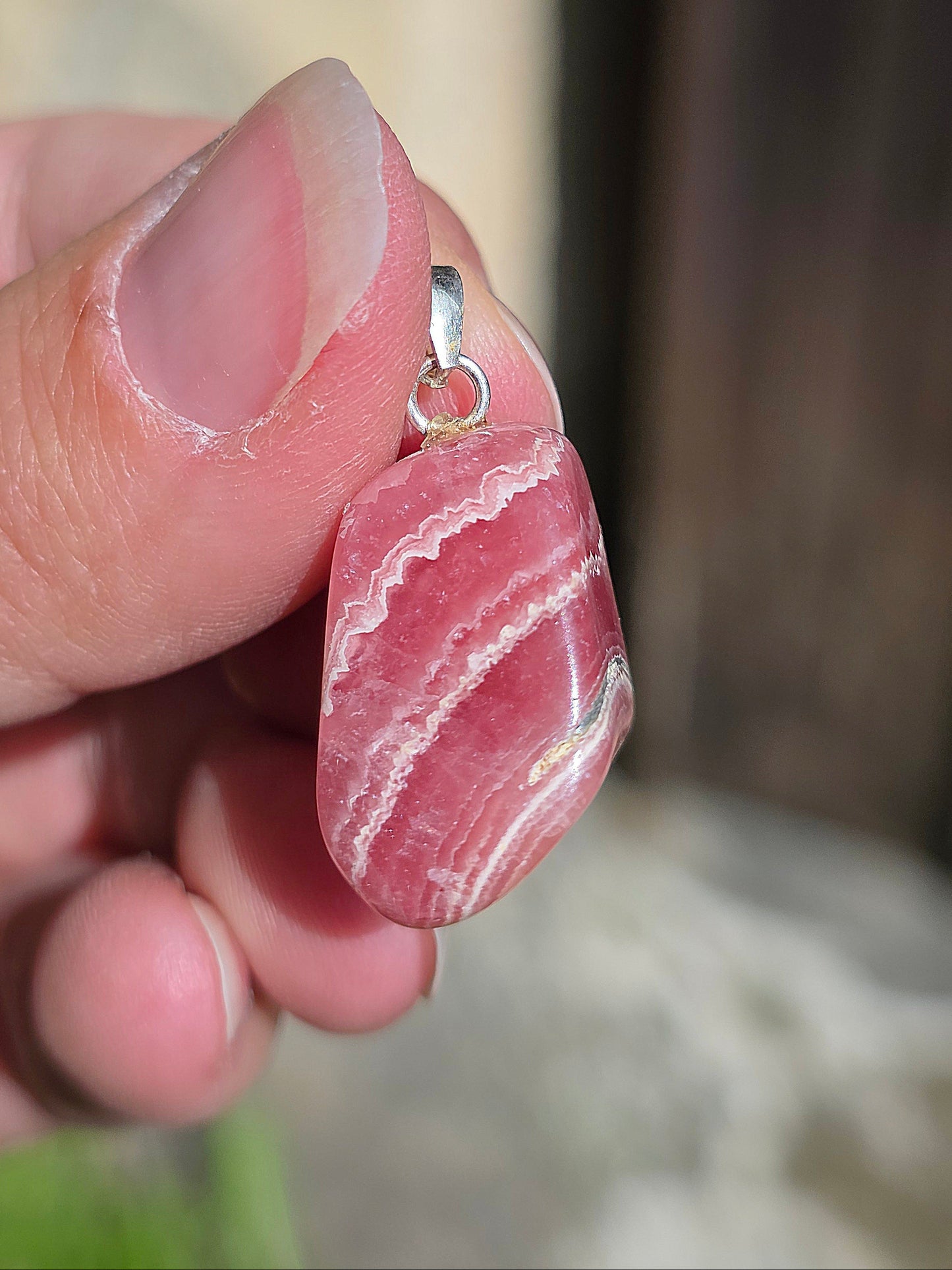 pendentif pierre roulée en Rhodochrosite