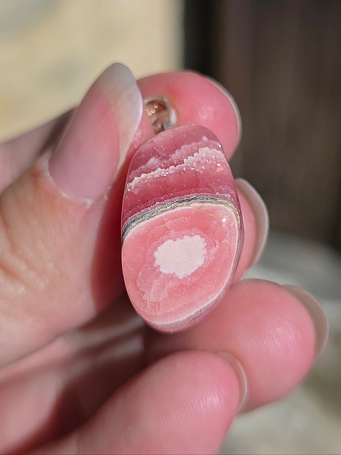 pendentif pierre roulée en Rhodochrosite