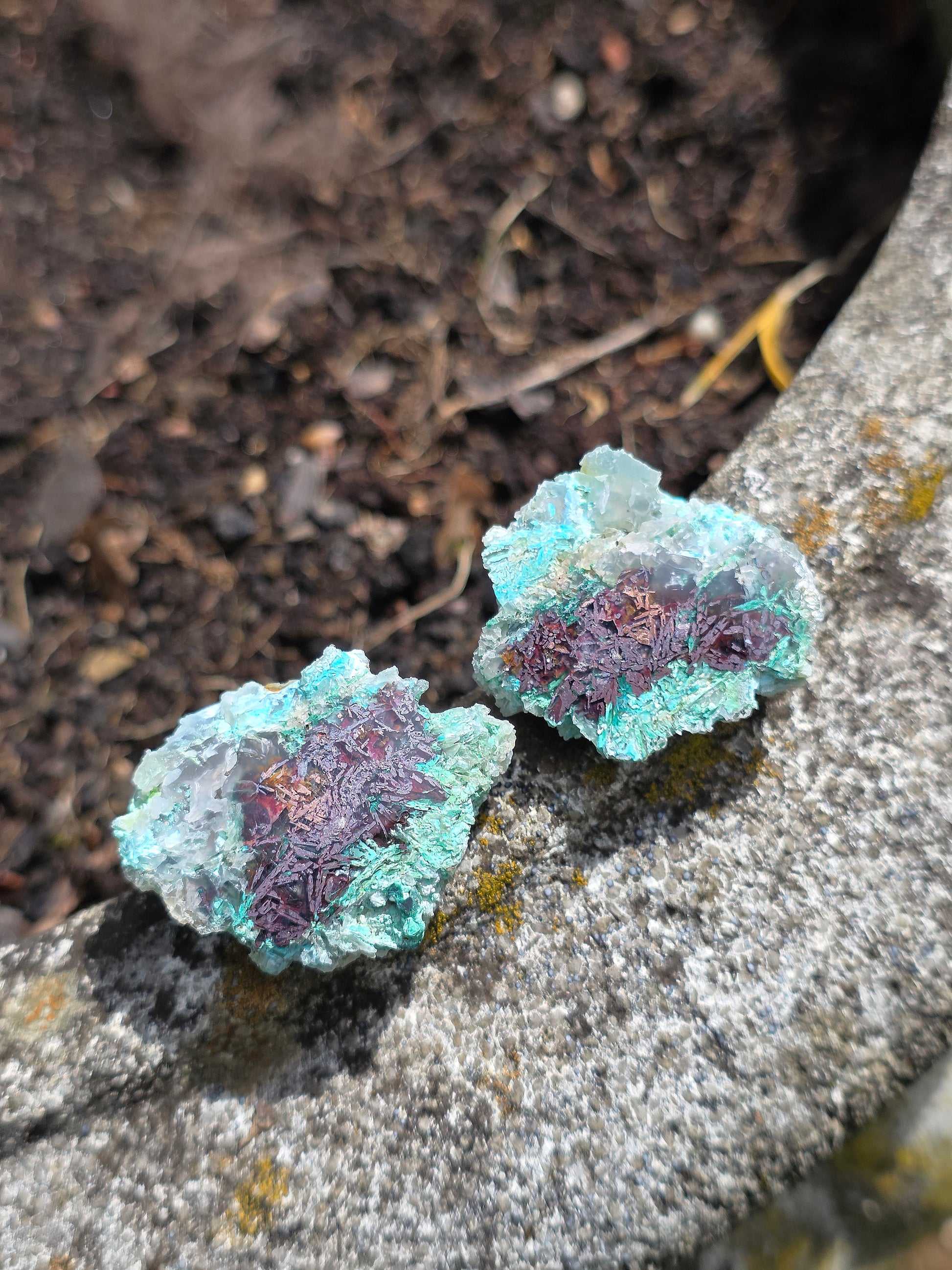 paire de Calcédoine, Chrysocolle et Cuprite d'Indonésie