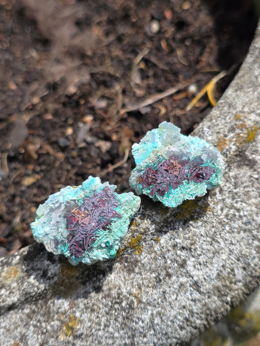 paire de Calcédoine, Chrysocolle et Cuprite d'Indonésie