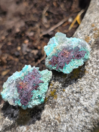 paire de Calcédoine, Chrysocolle et Cuprite d'Indonésie
