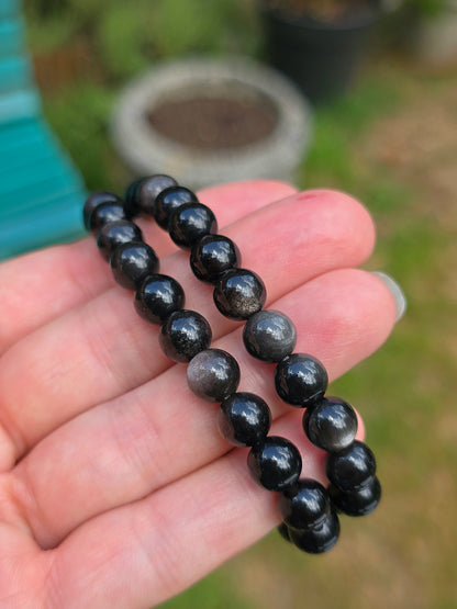 Bracelet Obsidienne argentée
