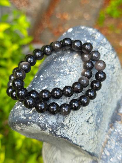 Bracelet Obsidienne argentée