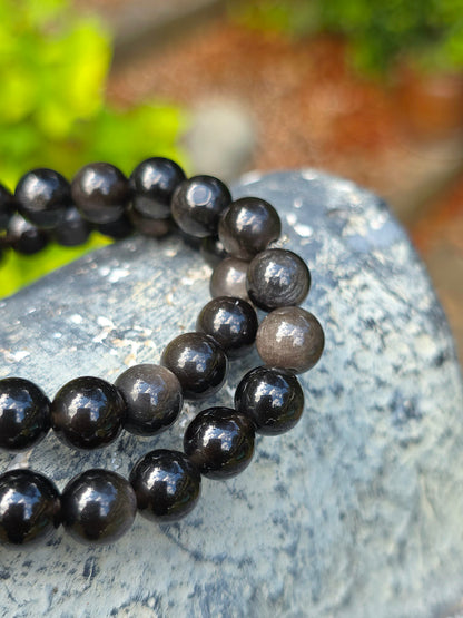 Bracelet Obsidienne argentée