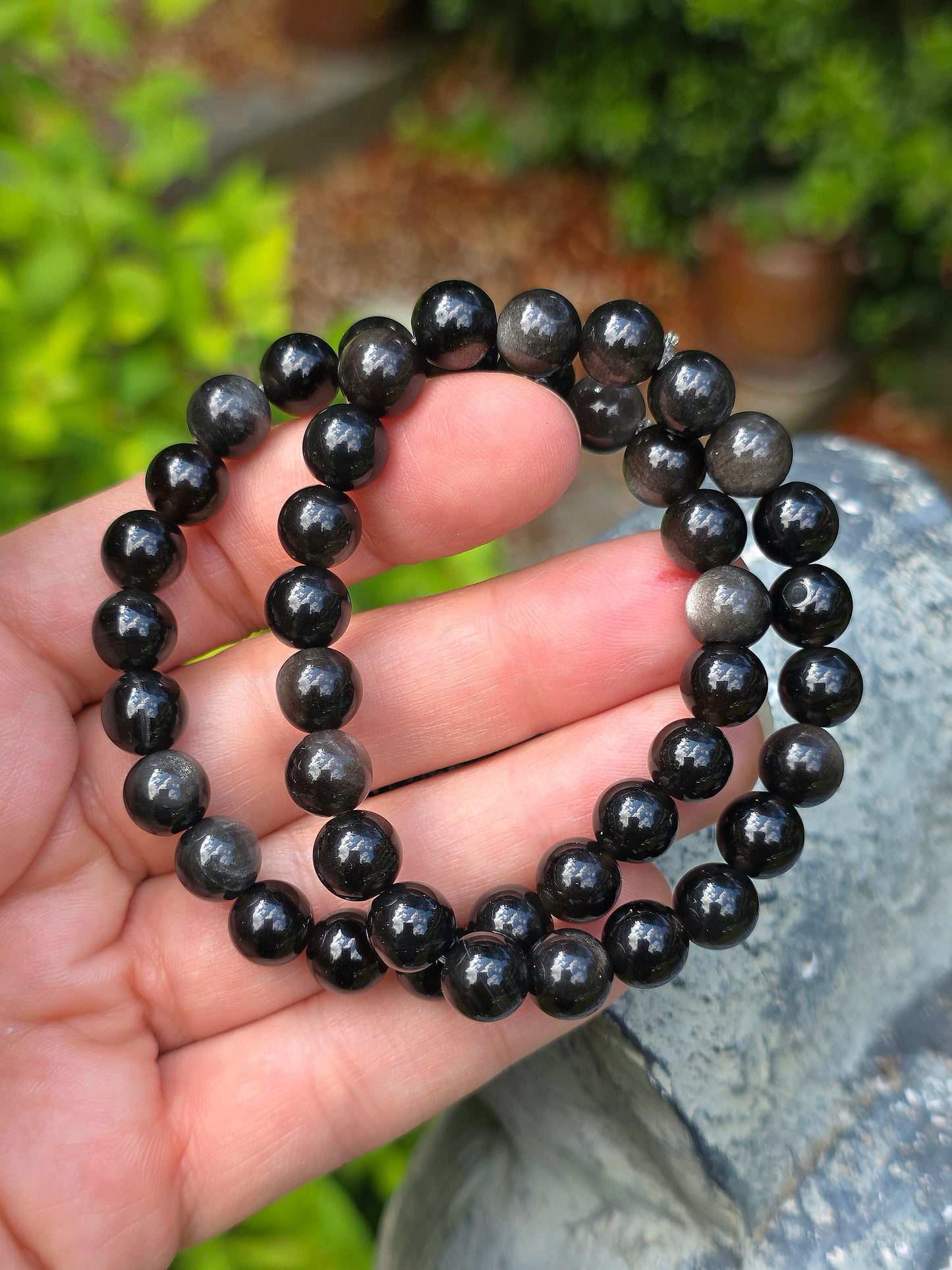Bracelet Obsidienne argentée